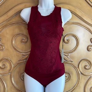 NWT Haute Monde burgundy floral bodysuit